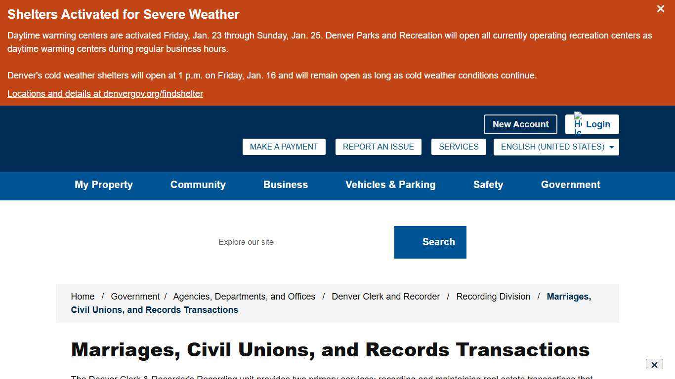 Marriages, Civil Unions, and Records Transactions - City and County of Denver